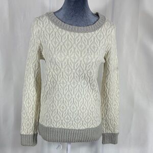 LOFT Cream Cable-Knit Sweater with Gray Trim